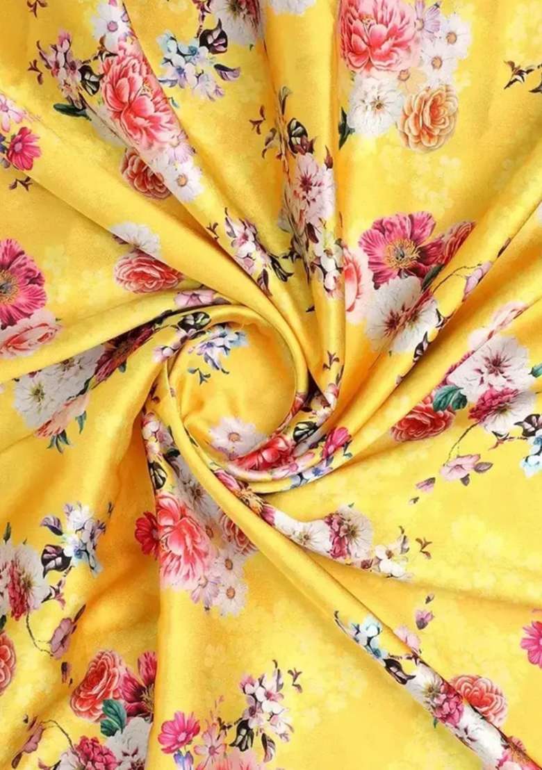 Yellow Printed Satin Lehenga Set for Diwali and Festive Wear - Indya