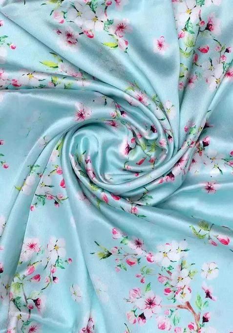 Sky Blue Printed Satin Lehenga Set