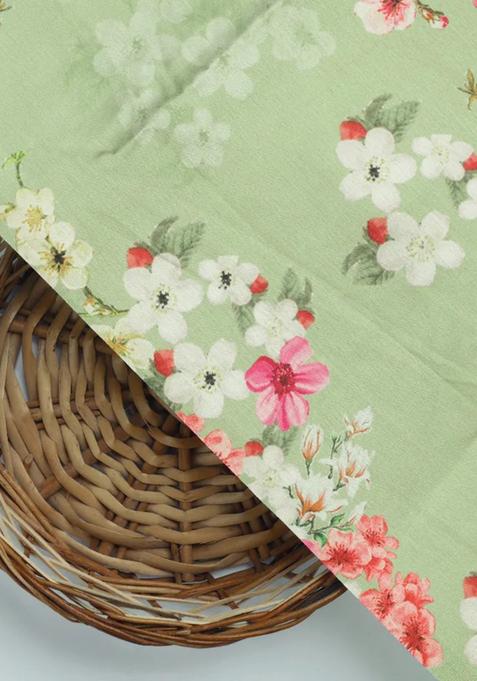 Pista Green Printed Satin Lehenga Set