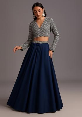 Grey Embroidered Georgette Lehenga Set