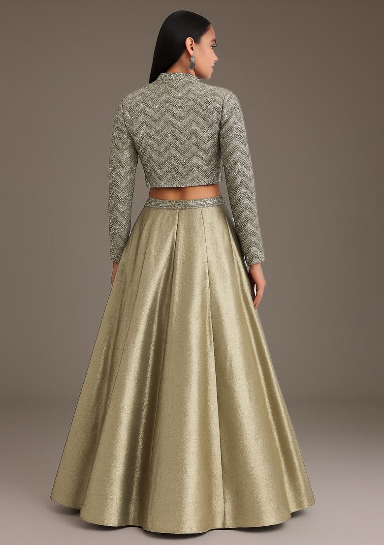 Grey Embroidered Georgette Lehenga Set