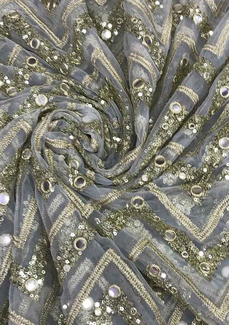 Grey Embroidered Georgette Lehenga Set