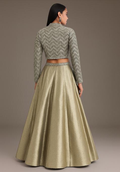 Grey Embroidered Georgette Lehenga Set