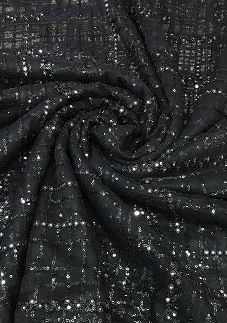 Black Embroidered Georgette Lehenga Set - Indya
