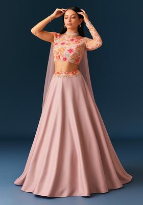 Pink Printed Georgette Lehenga Set