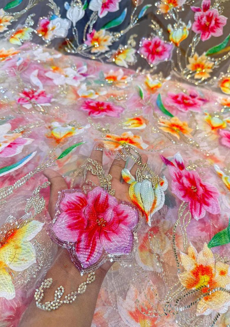 Pink Printed Georgette Lehenga Set