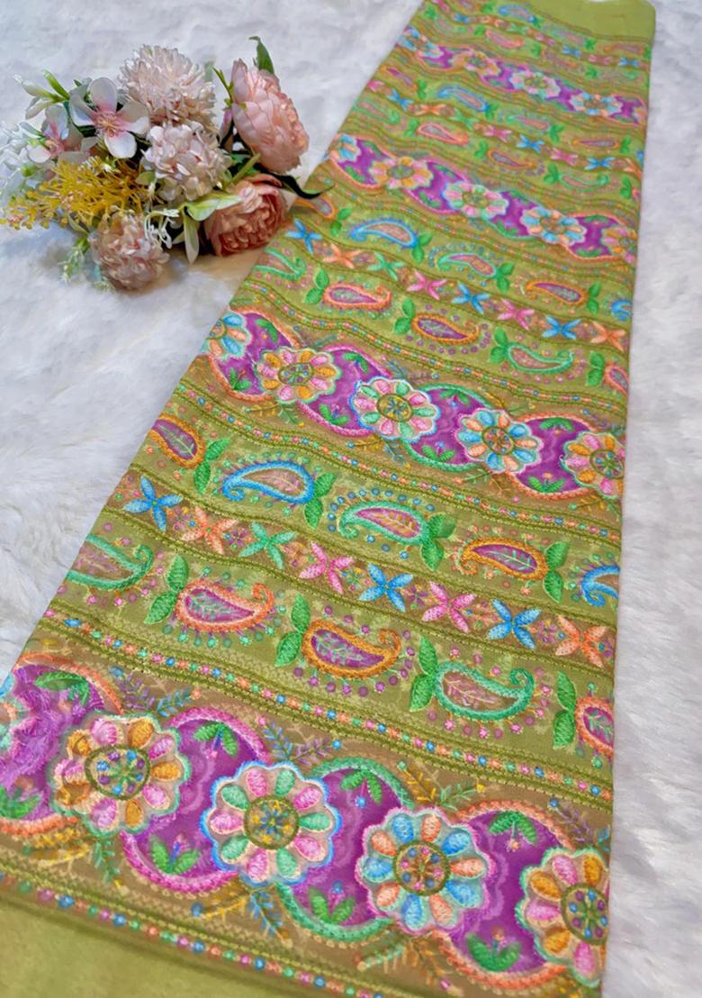 Green Printed Georgette Lehenga Set