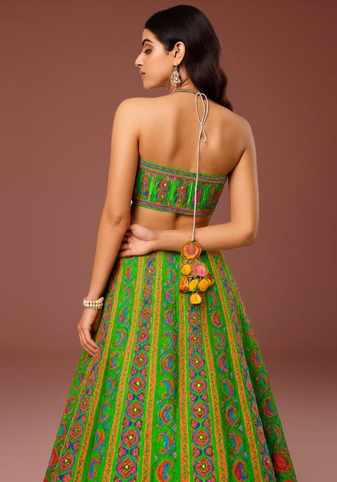 Green Printed Georgette Lehenga Set