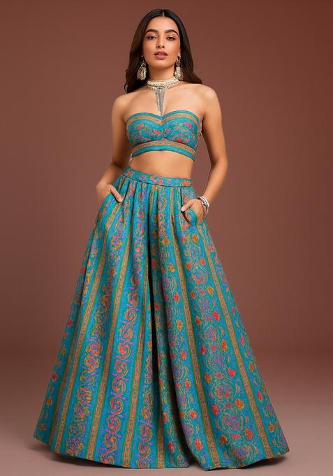 Blue Printed Georgette Lehenga Set