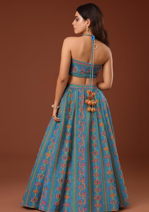 Blue Printed Georgette Lehenga Set