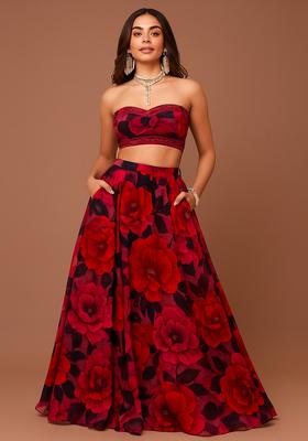 Pink Printed Silk Lehenga Set