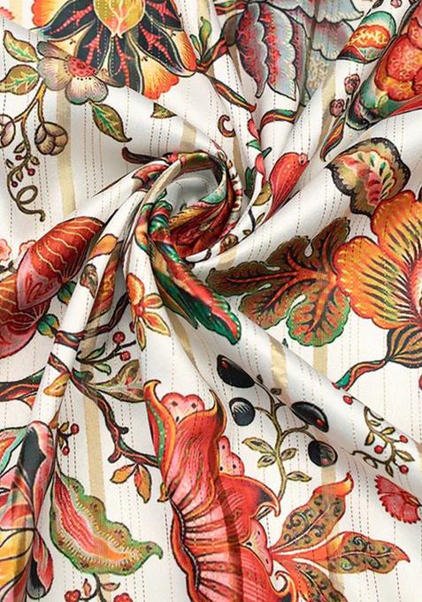 Brown Printed Satin Lehenga Set