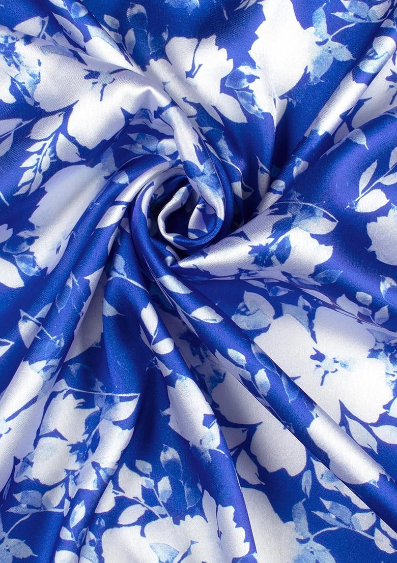 Blue Printed Satin Lehenga Set