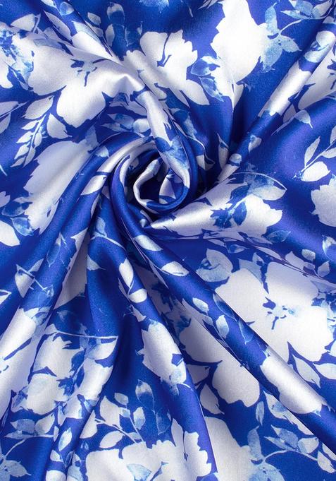 Blue Printed Satin Lehenga Set