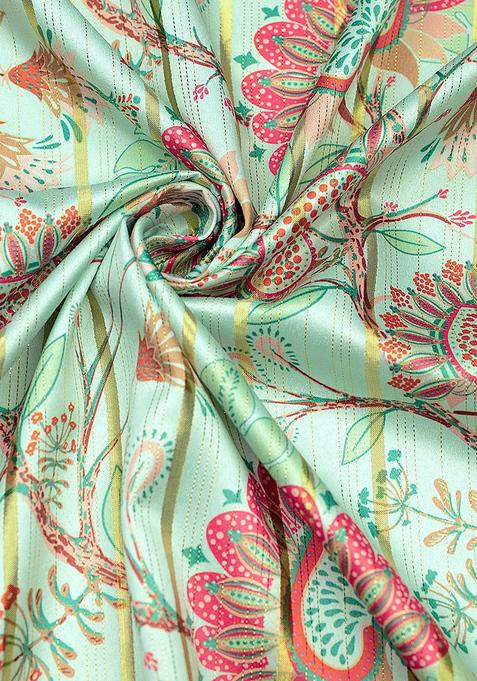 Pista Green Printed Satin Lehenga Set