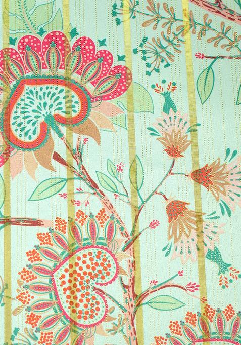 Pista Green Printed Satin Lehenga Set