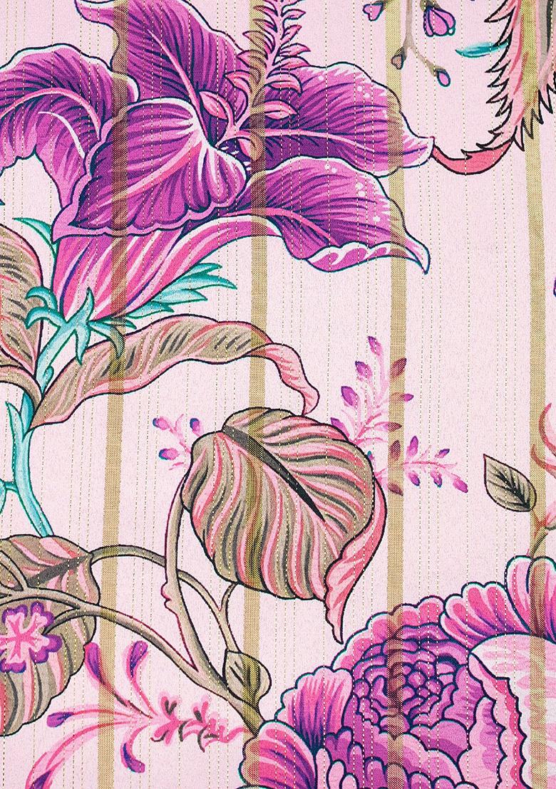 Pink Printed Satin Lehenga Set