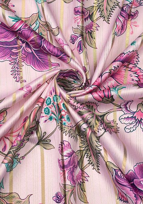 Pink Printed Satin Lehenga Set