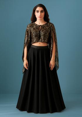 Black Sequin Embellished Blouse Georgette Lehenga Set