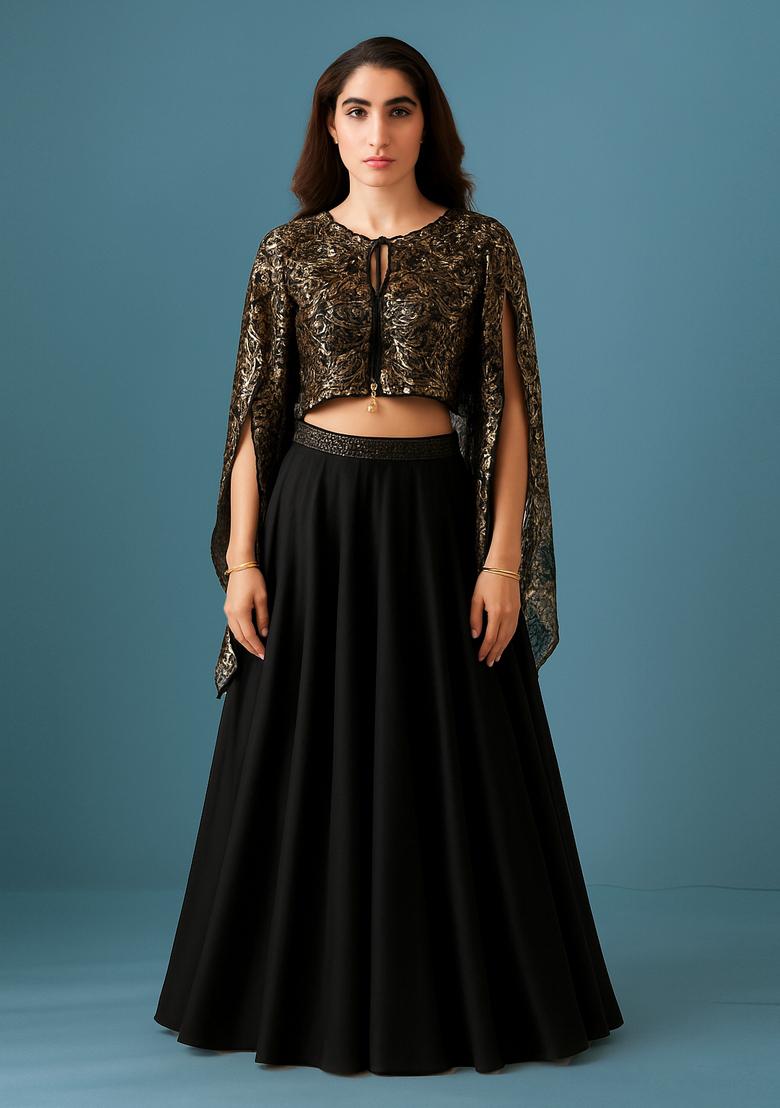 Black Sequin Embellished Blouse Georgette Lehenga Set