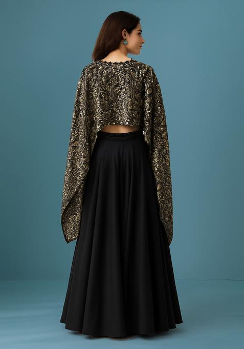 Black Sequin Embellished Blouse Georgette Lehenga Set