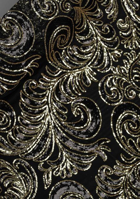 Black Sequin Embellished Blouse Georgette Lehenga Set