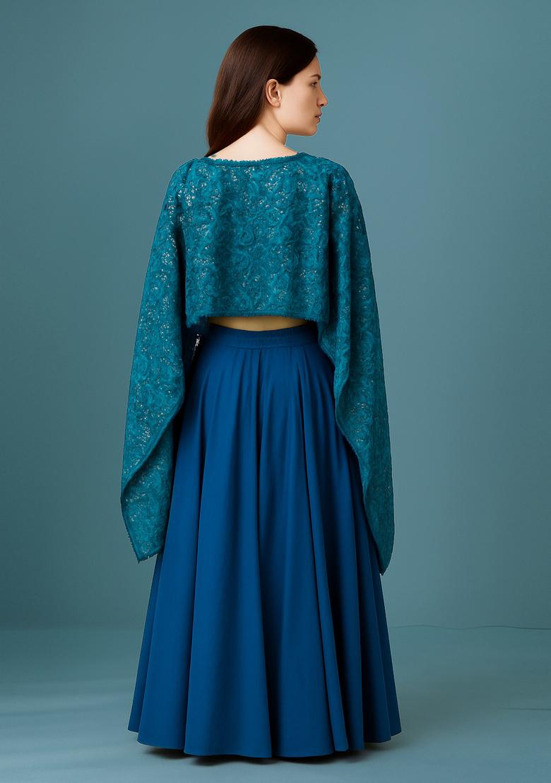 Blue Sequin Embellished Blouse Georgette Lehenga Set
