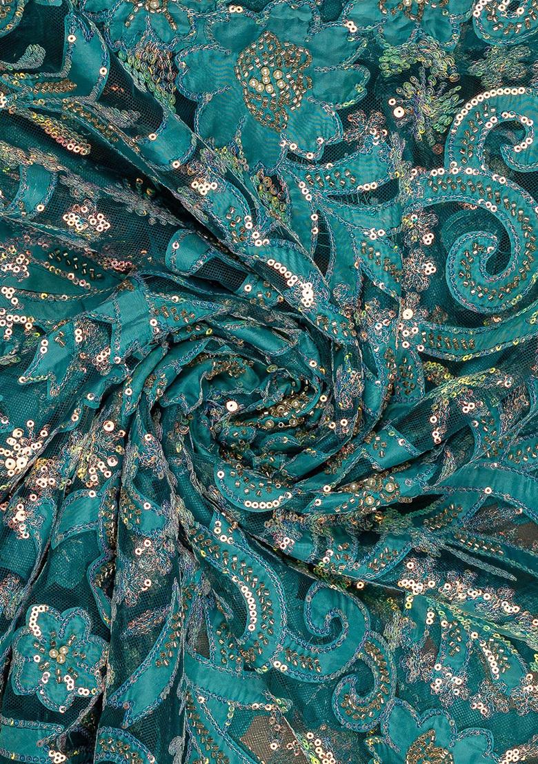 Blue Sequin Embellished Blouse Georgette Lehenga Set