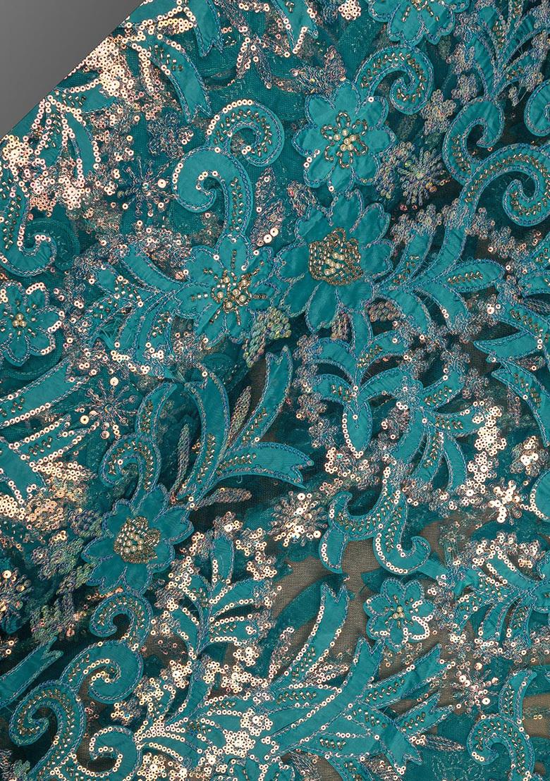 Blue Sequin Embellished Blouse Georgette Lehenga Set