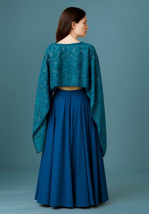 Blue Sequin Embellished Blouse Georgette Lehenga Set