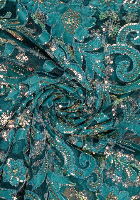 Blue Sequin Embellished Blouse Georgette Lehenga Set