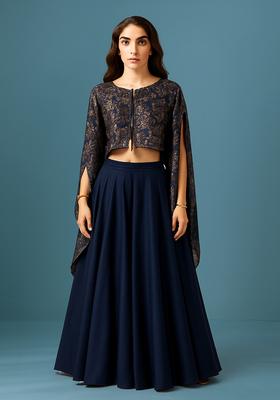 Blue Sequin Embellished Blouse Georgette Lehenga Set