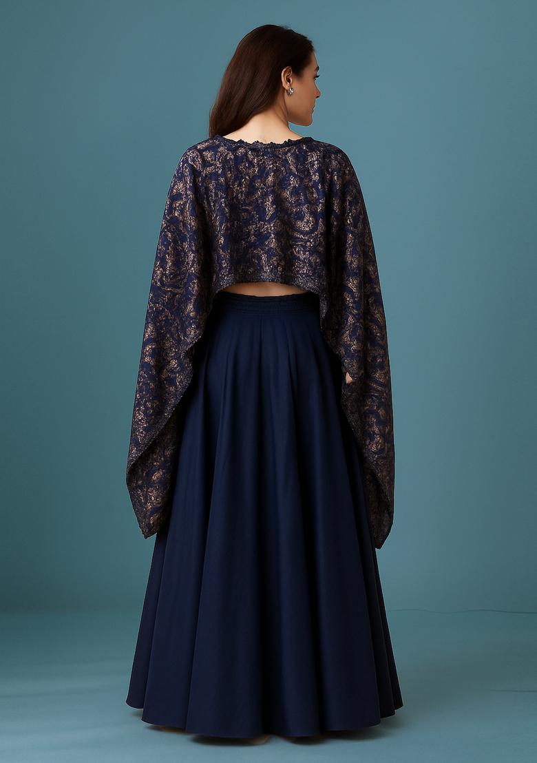 Blue Sequin Embellished Blouse Georgette Lehenga Set