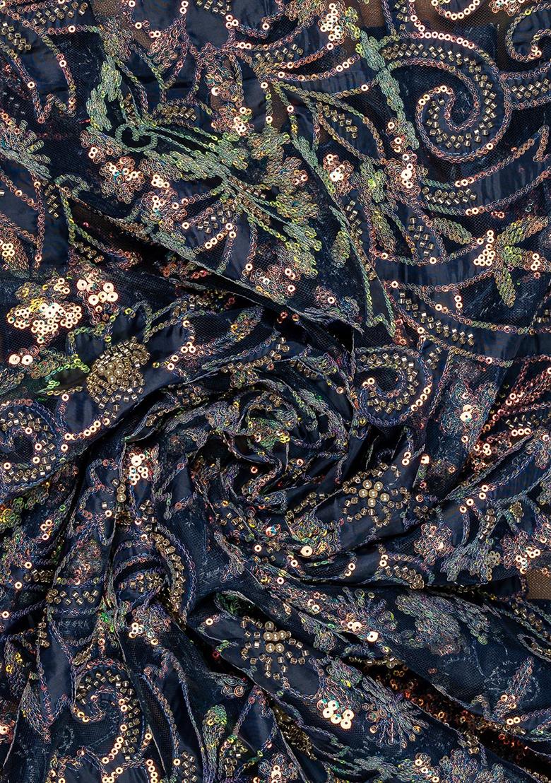 Blue Sequin Embellished Blouse Georgette Lehenga Set