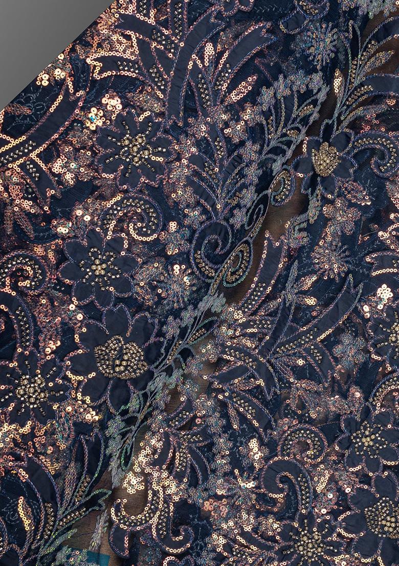 Blue Sequin Embellished Blouse Georgette Lehenga Set