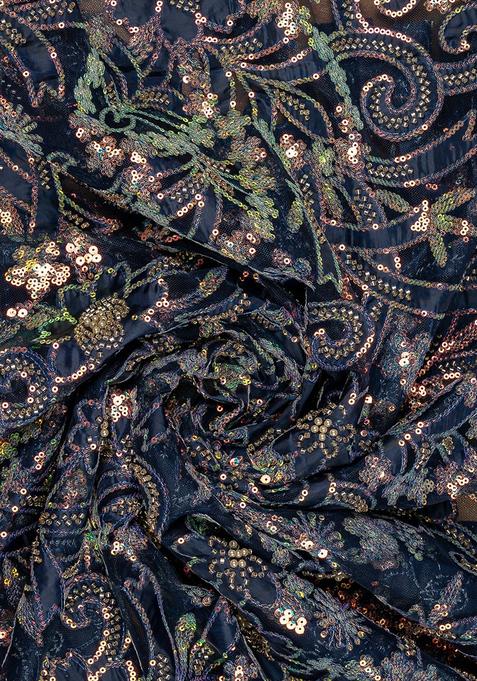 Blue Sequin Embellished Blouse Georgette Lehenga Set