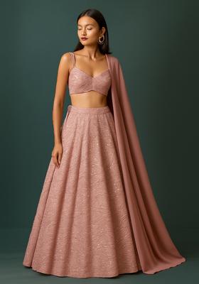 Pink Sequin Embellished Net Lehenga Set