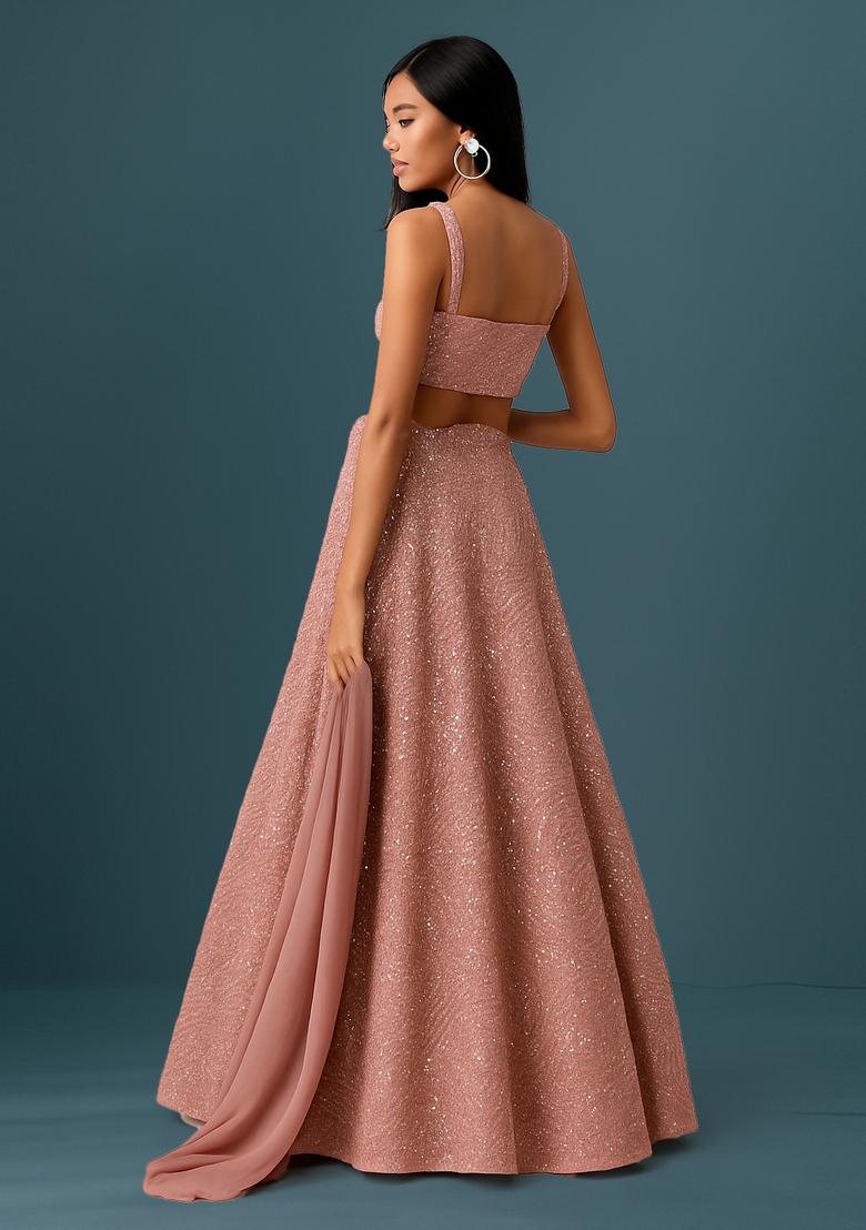 Pink Sequin Embellished Net Lehenga Set