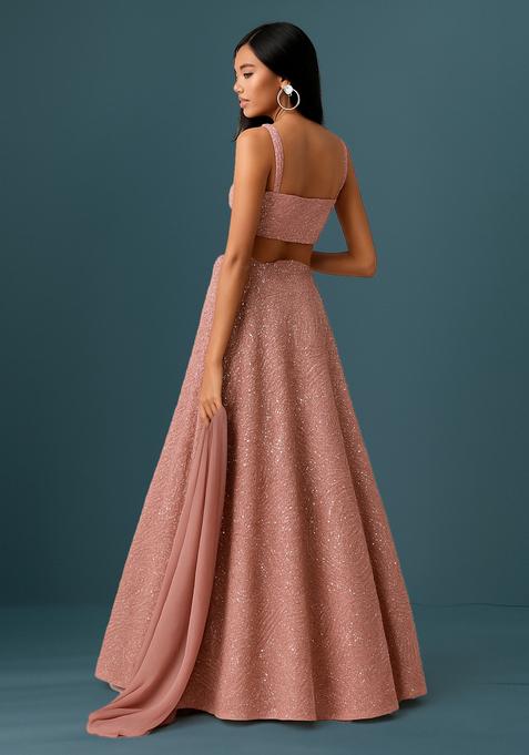 Pink Sequin Embellished Net Lehenga Set