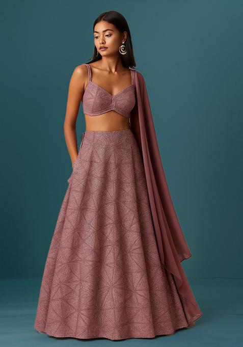 Mauve Embellished Georgette Lehenga Set