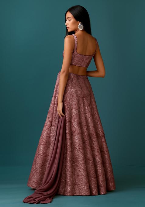 Mauve Embellished Georgette Lehenga Set