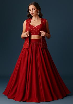 Maroon Embroidered Blouse Georgette Lehenga Set