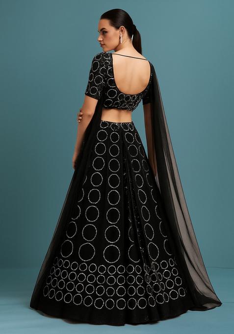 Black Embroidered Crepe Lehenga Set