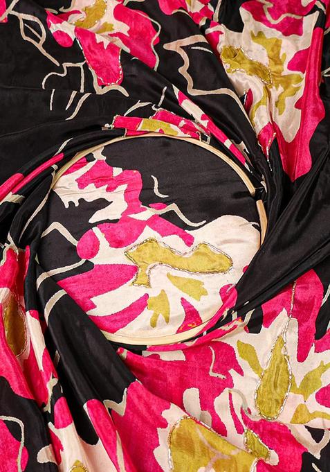 Black Printed Blouse Georgette Lehenga Set