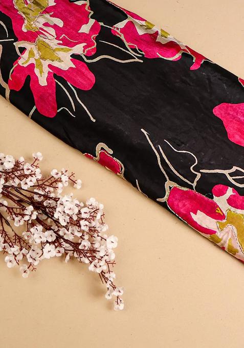 Black Printed Blouse Georgette Lehenga Set