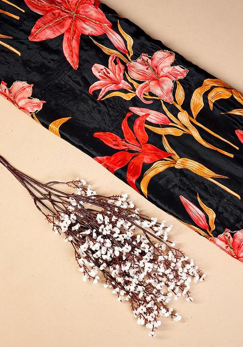 Black Printed Blouse Georgette Lehenga Set