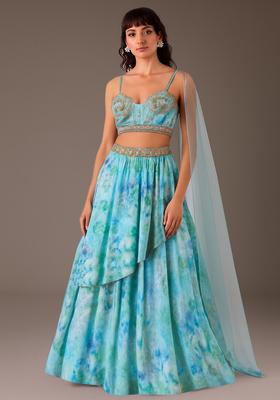 Sky Blue Embroidered Georgette Lehenga Set