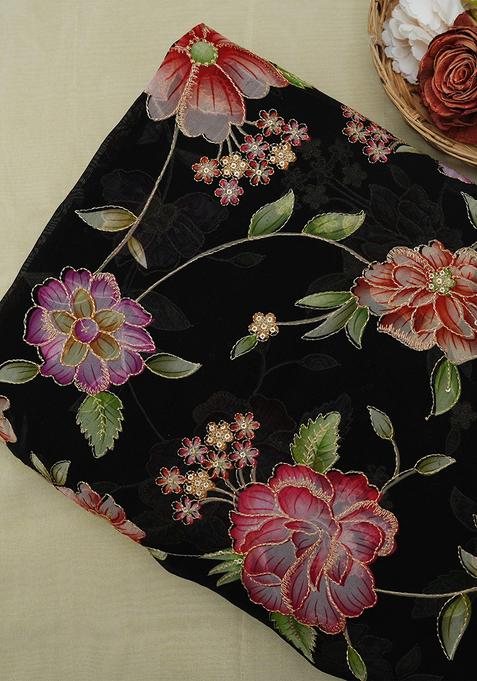 Black Printed Organza Lehenga Set