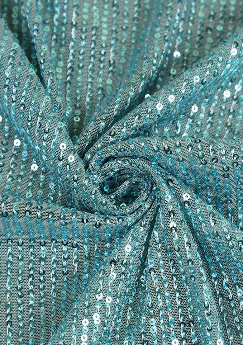 Powder Blue Sequin Embellished Net Lehenga Set