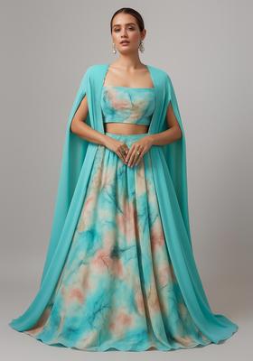 Sky Blue Printed Georgette Lehenga Set